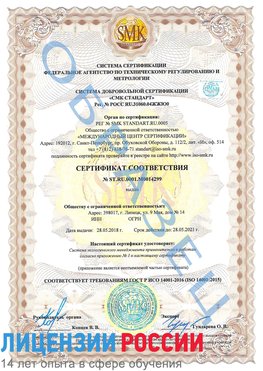 Образец сертификата соответствия Арсеньев Сертификат ISO 14001